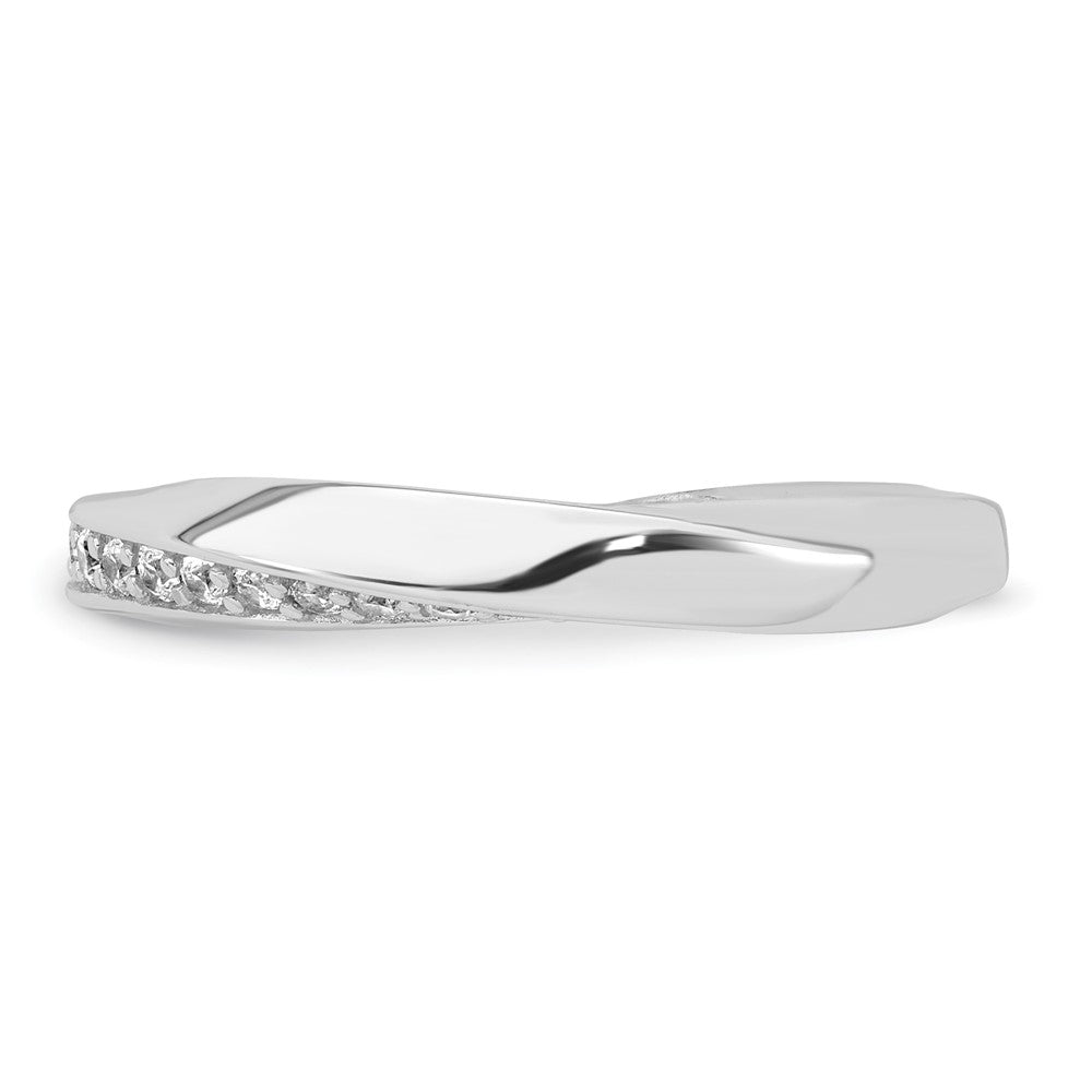 Sterling Silver Rhodium-plated Polished and Twisted CZ 3.1mm Band Size 7 Ring