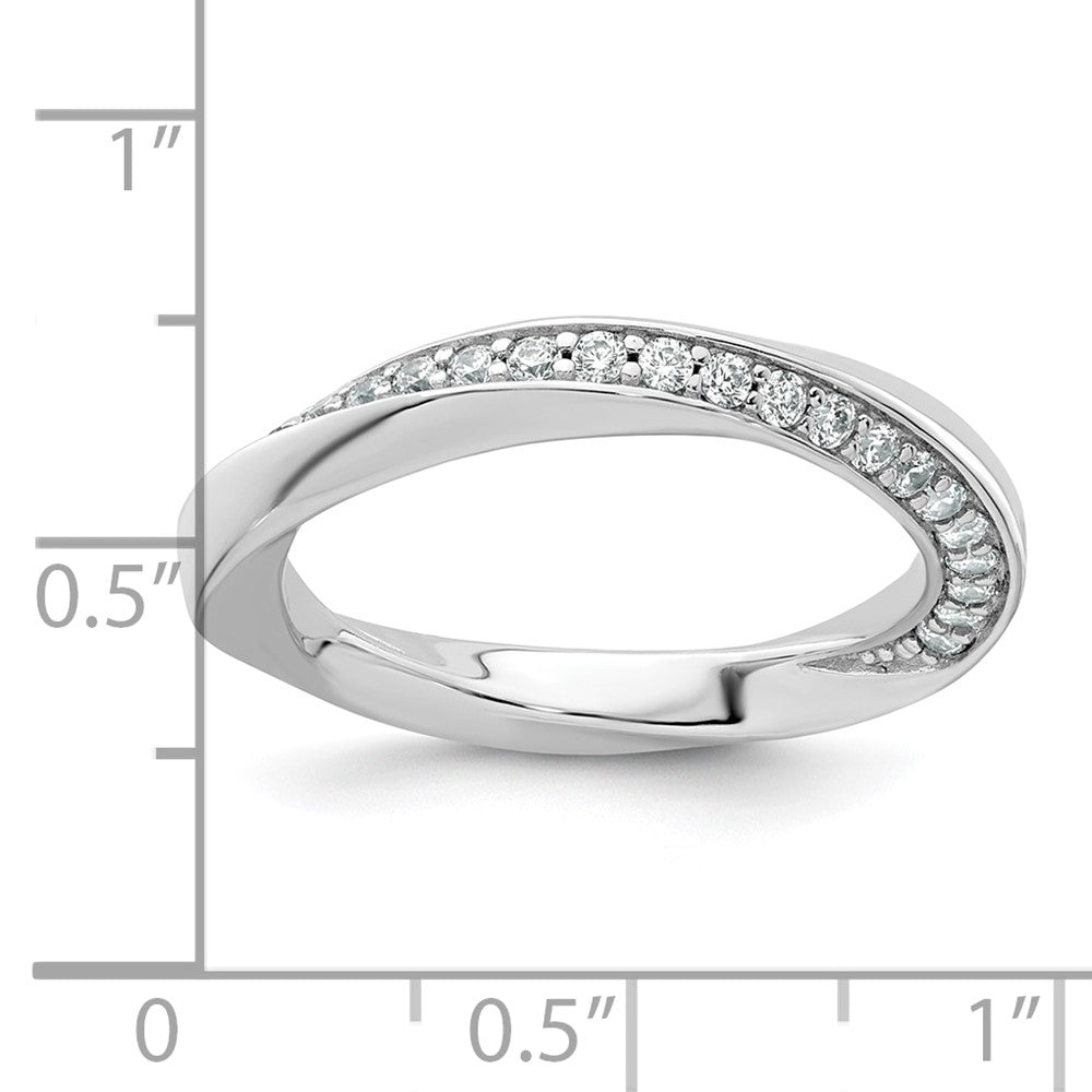 Sterling Silver Rhodium-plated Polished and Twisted CZ 3.1mm Band Size 7 Ring
