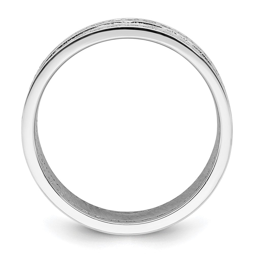 Sterling Silver Rhodium-plated CZ Polished And Hammered 9.5mm Band Size 8 Ring
