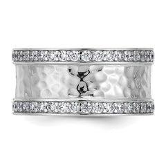 Sterling Silver Rhodium-plated CZ Polished And Hammered 9.5mm Band Size 8 Ring