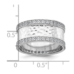 Sterling Silver Rhodium-plated CZ Polished And Hammered 9.5mm Band Size 8 Ring