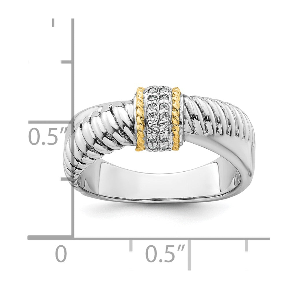 Sterling Silver Rhodium-plated with 14k Accent Polished CZ Twisted Ring - 3