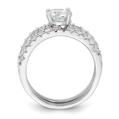 Sterling Silver Rhodium-plated Polished CZ Solitaire Size 8 Engagement Ring and Wedding Band Set