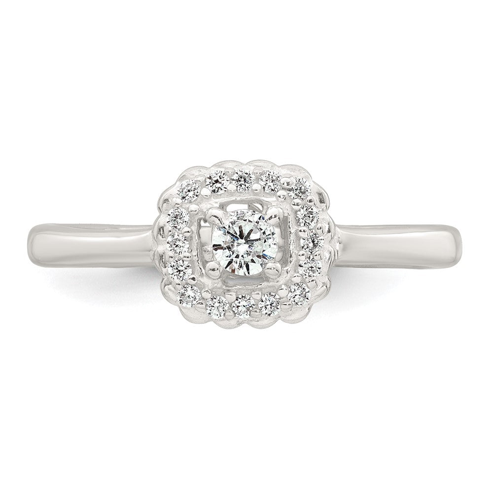 Sterling Silver Polished Round White CZ Cushion Halo Size 6 Ring