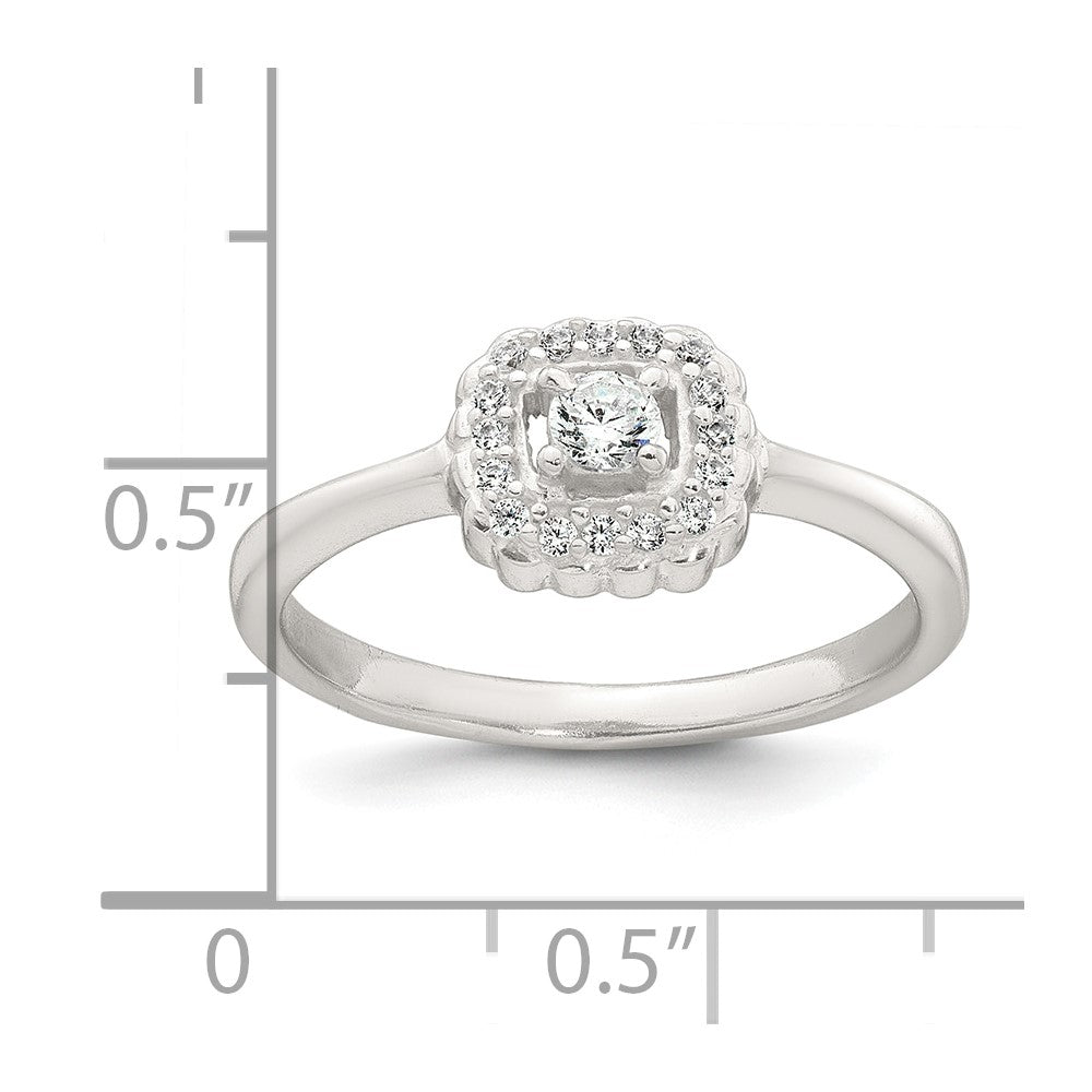 Sterling Silver Polished Round White CZ Cushion Halo Size 6 Ring