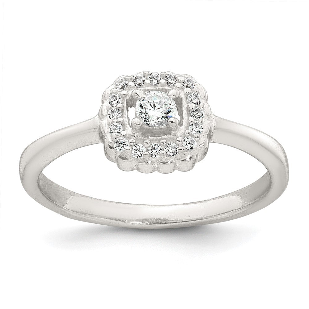 Sterling Silver Polished Round White CZ Cushion Halo Size 8 Ring