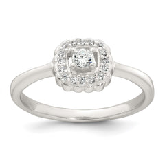 Sterling Silver Polished Round White CZ Cushion Halo Size 7 Ring