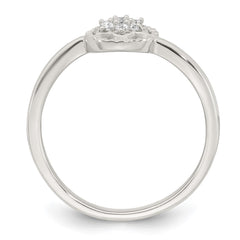 Sterling Silver Polished and Grooved White CZ Flower with Wavy Shank Size 8 Ring