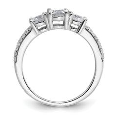 Sterling Silver Rhodium-plated Polished CZ Three Stone Split Shank Size 7 Ring
