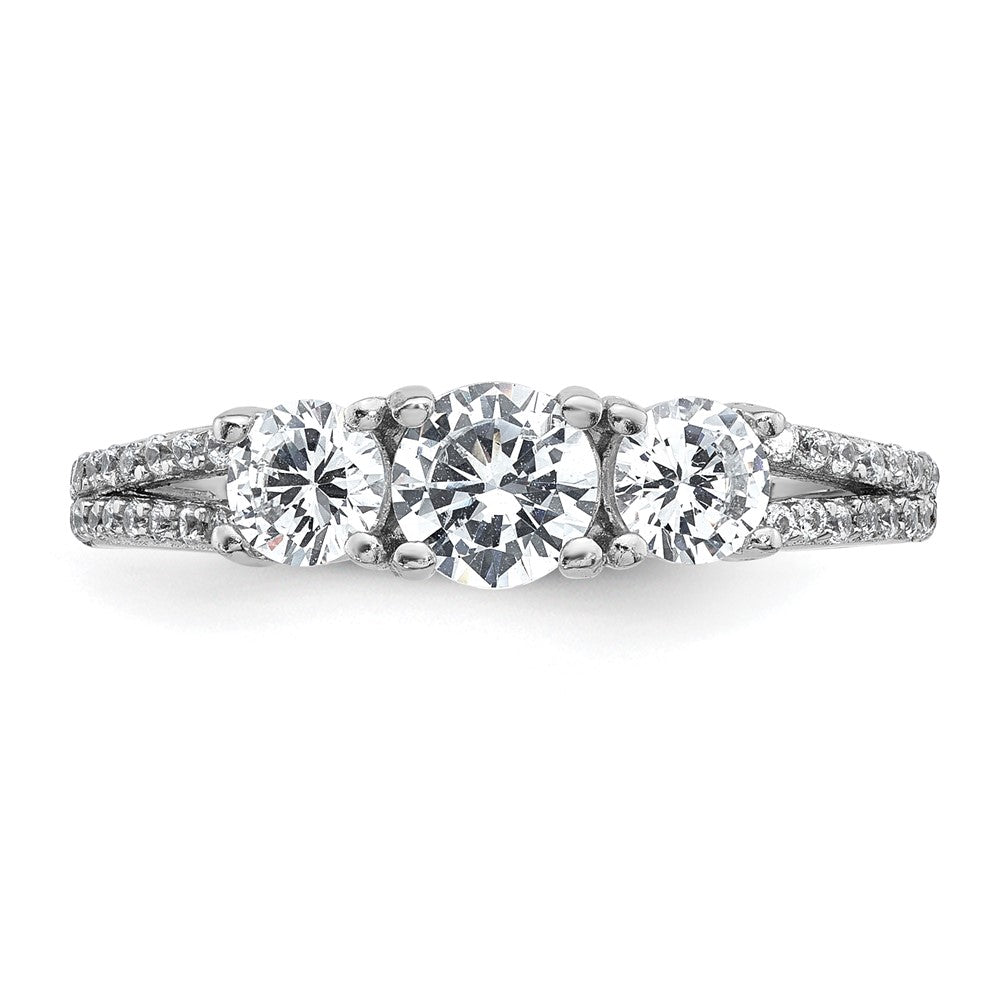 Sterling Silver Rhodium-plated Polished CZ Three Stone Split Shank Size 8 Ring
