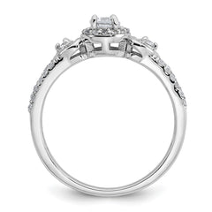 Sterling Silver Rhodium-plated Polished Round CZ Halo Double Side Heart Split Shank Size 7 Ring