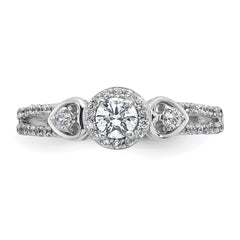 Sterling Silver Rhodium-plated Polished Round CZ Halo Double Side Heart Split Shank Size 7 Ring