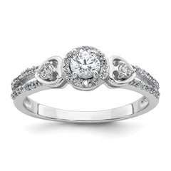 Sterling Silver Rhodium-plated Polished Round CZ Halo Double Side Heart Split Shank Size 7 Ring