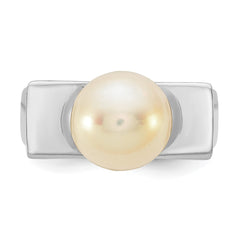 Sterling Silver Rhodium-plated 10-11mm Button White Freshwater Cultured Pearl Square Top Size 7 Ring