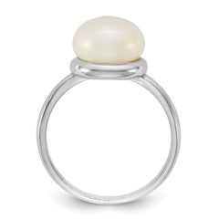 Sterling Silver Rhodium-plated 10-11mm Button White Freshwater Cultured Pearl Size 7 Ring