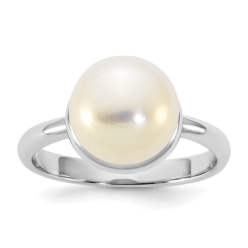 Sterling Silver Rhodium-plated 10-11mm Button White Freshwater Cultured Pearl Size 7 Ring