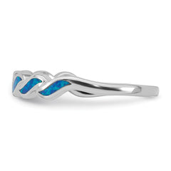 Sterling Silver Rhodium-plated Polished Blue Lab Created Opal Wave Size 7 Ring