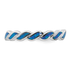 Sterling Silver Rhodium-plated Polished Blue Lab Created Opal Wave Size 8 Ring