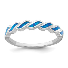 Sterling Silver Rhodium-plated Polished Blue Lab Created Opal Wave Size 7 Ring