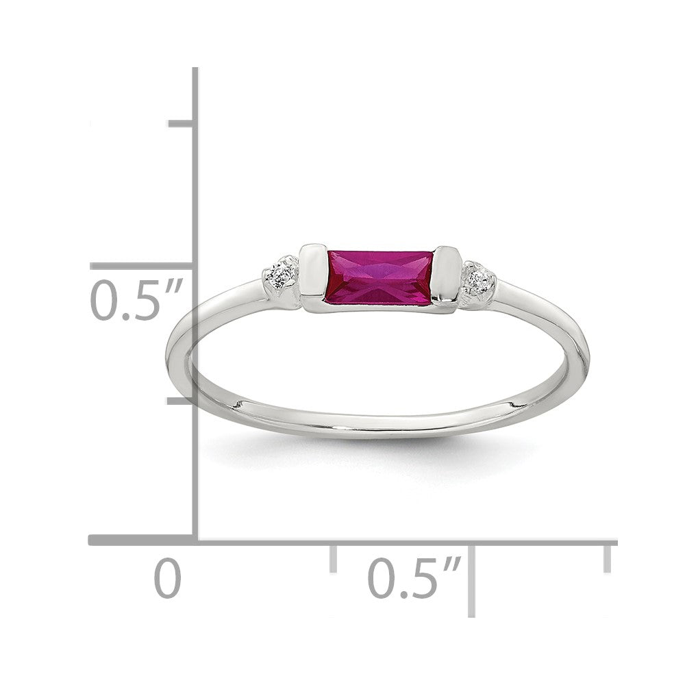Sterling Silver Polished Red and White Rectangular CZ Size 8 Ring