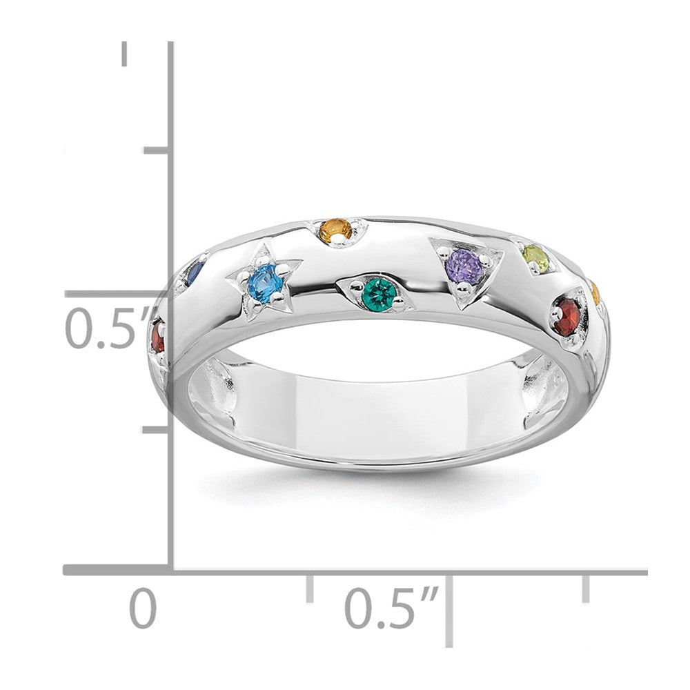 Sterling Silver Rhodium-plated Polished Multicolor CZ Geometric Shapes 5.00mm Band Size 6 Ring
