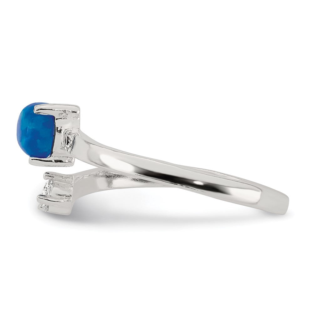 Sterling Silver Polished Opal and CZ Bypass Ring - 2