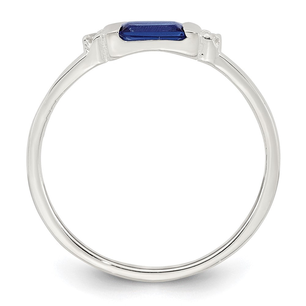 Sterling Silver Polished Blue and White Rectangular CZ Size 7 Ring