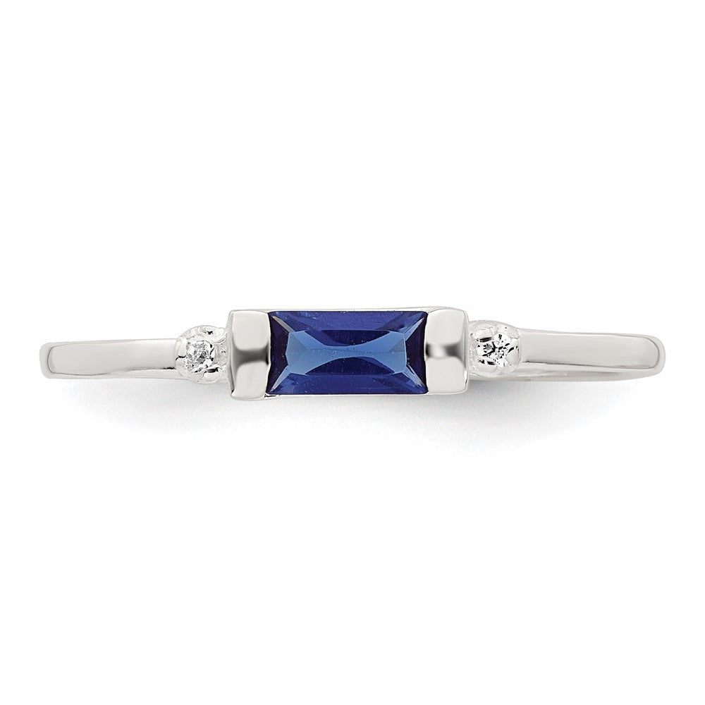 Sterling Silver Polished Blue and White Rectangular CZ Size 7 Ring