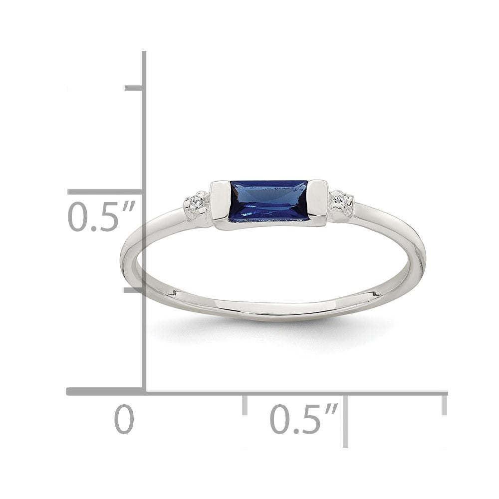Sterling Silver Polished Blue and White Rectangular CZ Size 7 Ring