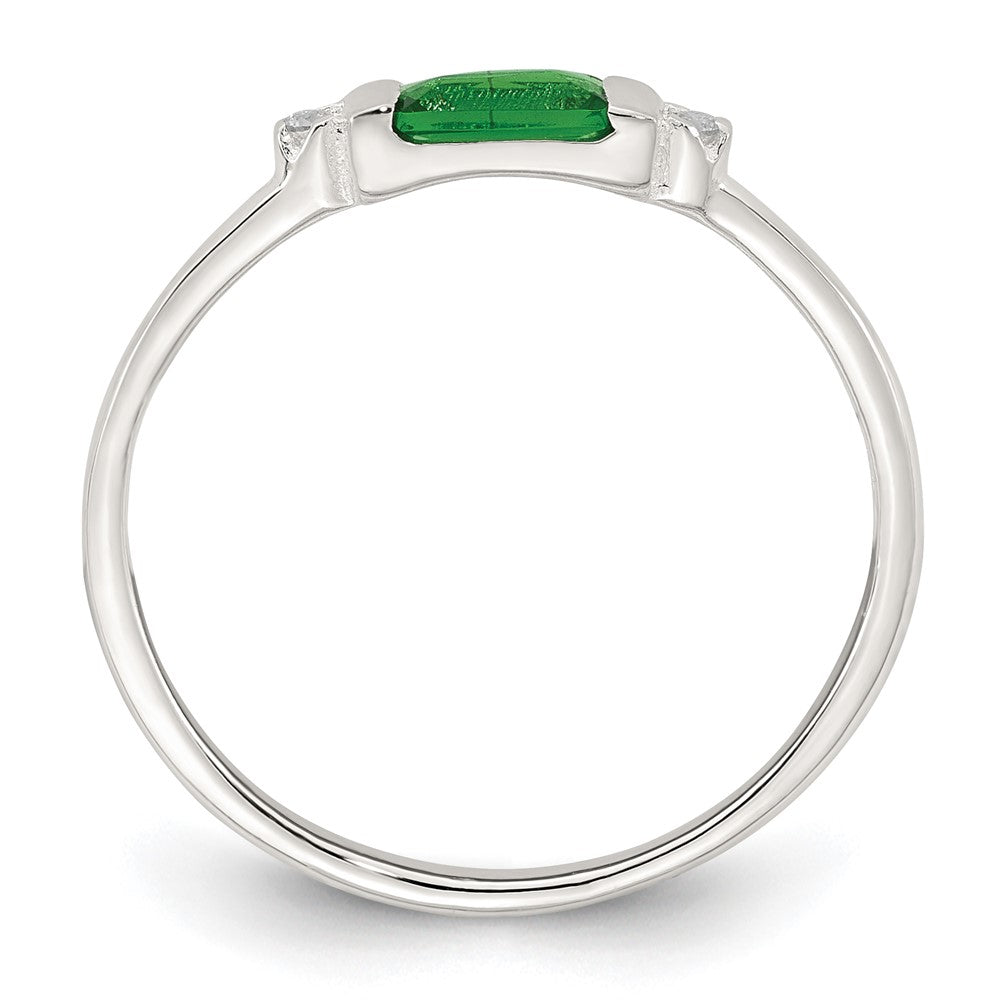 Sterling Silver Polished Green and White Rectangular CZ Size 8 Ring