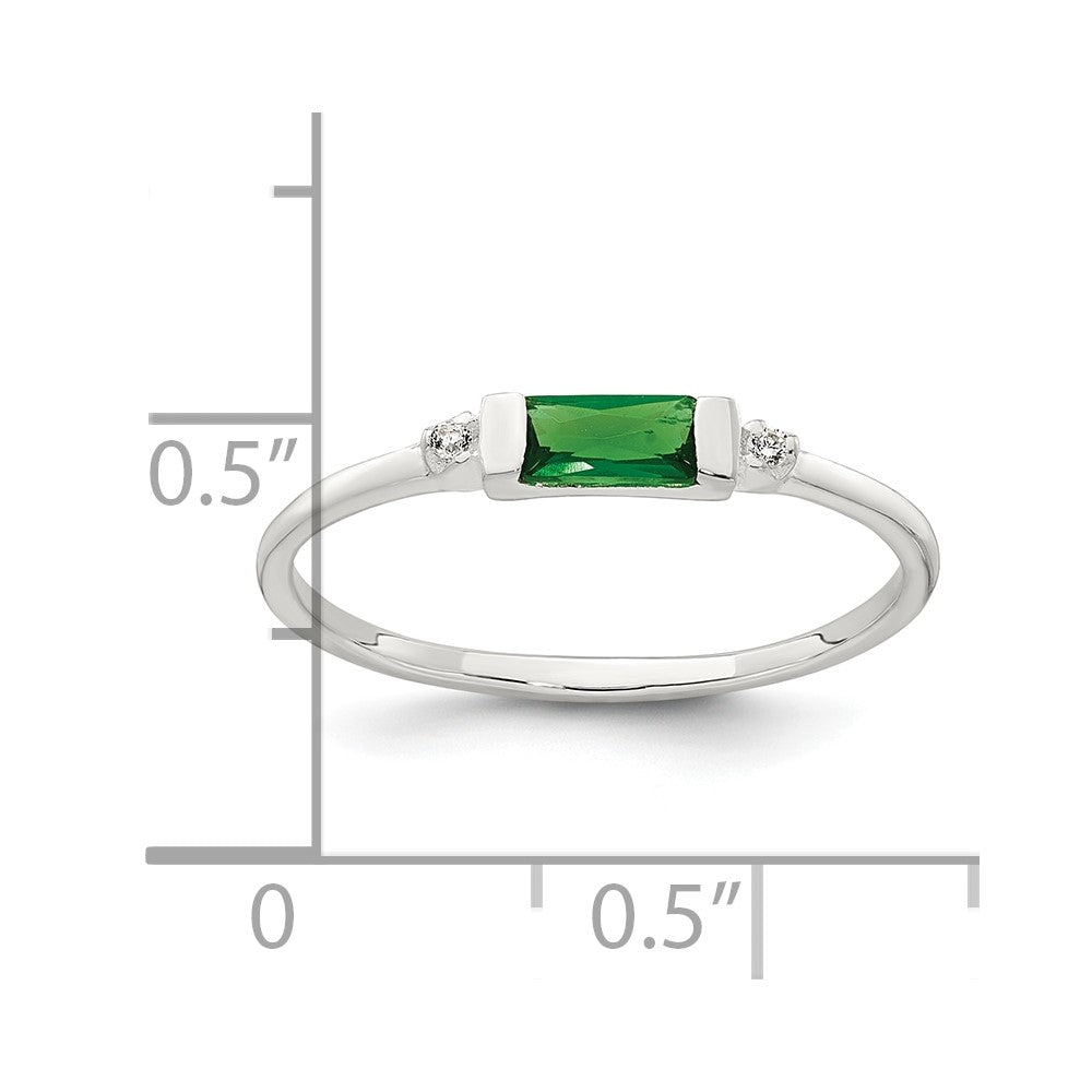 Sterling Silver Polished Green and White Rectangular CZ Size 7 Ring