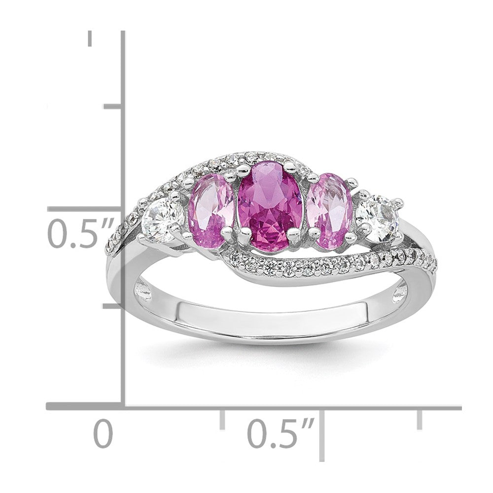 Sterling Silver Rhodium-plated Polished Pink CZ  5-Stone Size 6 Ring