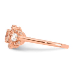 Sterling Silver Rose-tone Polished Fancy Pink CZ Halo Size 8 Ring