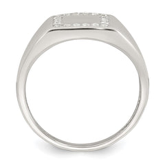 Sterling Silver Polished White CZ Square Border Size 11 Mens Signet Ring