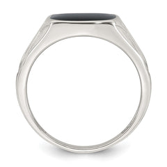 Sterling Silver Polished and Textured Black Enameled Size 9 Mens Signet Ring