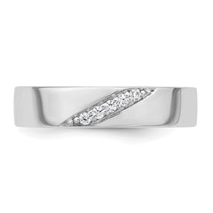 Sterling Silver Rhodium-plated Polished White CZ Mens Size 10 Band Ring