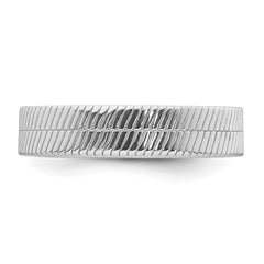 Sterling Silver Rhodium-plated Polished and Textured 5.00mm Band Size 10 Mens Ring