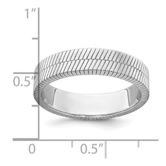 Sterling Silver Rhodium-plated Polished and Textured 5.00mm Band Size 10 Mens Ring
