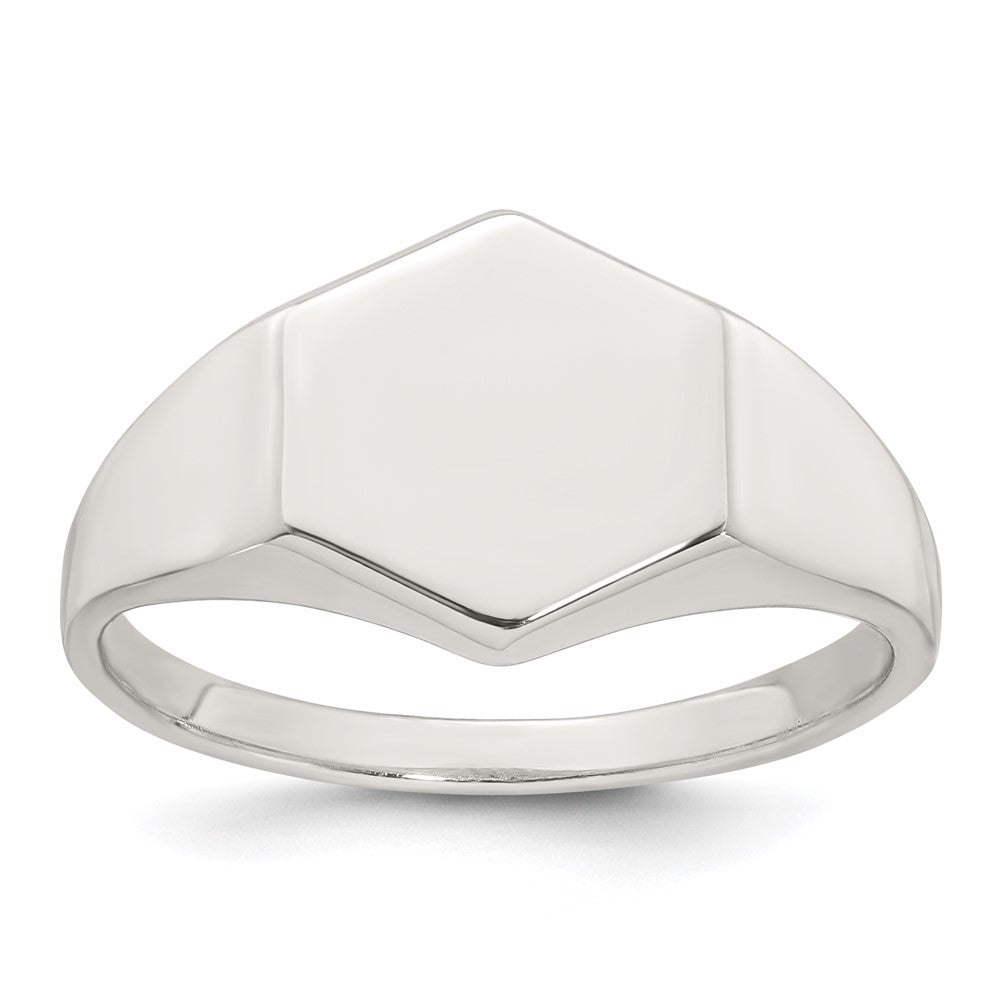 Sterling Silver Polished 12.2mm x 11.4mm Hexagon Closed Back Size 9 Mens Signet Ring