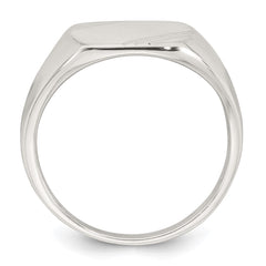 Sterling Silver Polished Brushed and Grooved 15.3mm x 13.2mm Rectangle Closed Back Size 9 Mens Signet Ring