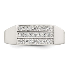 Sterling Silver Polished White CZ Rectangular Size 9 Mens Ring
