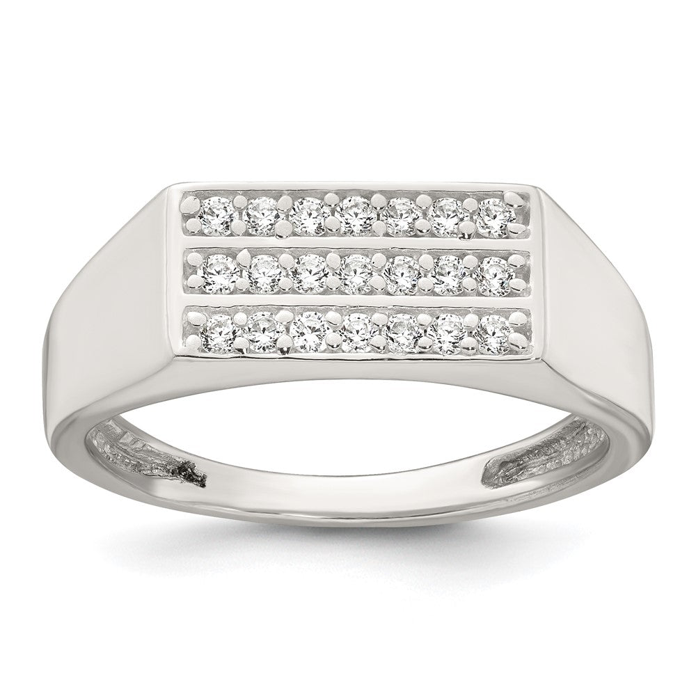 Sterling Silver Polished White CZ Rectangular Size 9 Mens Ring