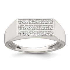 Sterling Silver Polished White CZ Rectangular Size 9 Mens Ring
