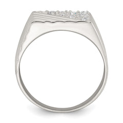 Sterling Silver Polished and Grooved White CZ Size 11 Mens Ring