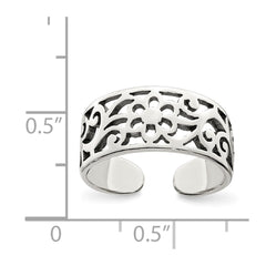 Sterling Silver Antiqued Floral Toe Ring - 3