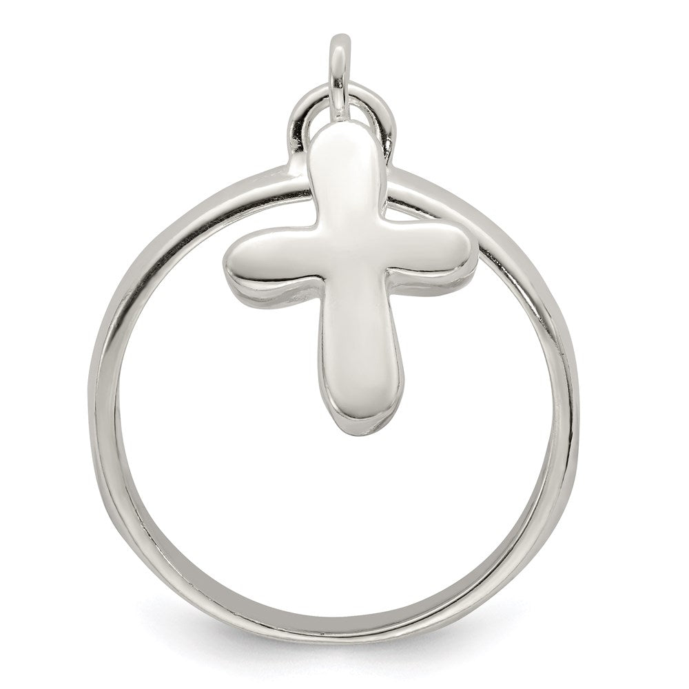 Sterling Silver Solid Cross Dangle Ring - 2