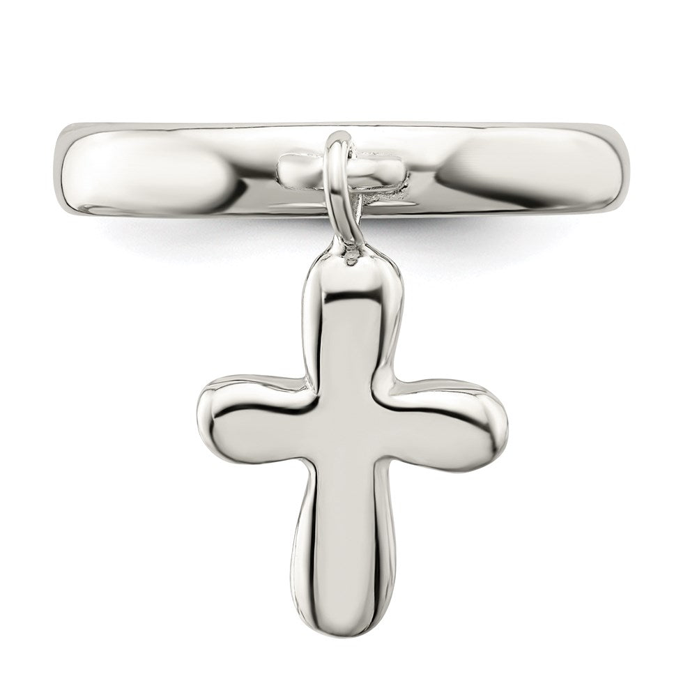 Sterling Silver Solid Cross Dangle Ring - 2