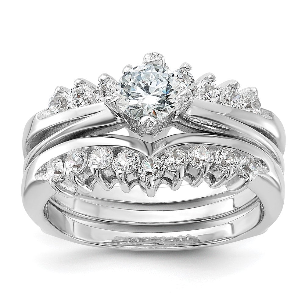 Sterling Silver Rhodium-plated CZ Ring Set - 3