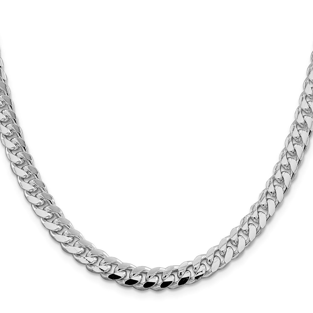 Sterling Silver Rhodium-plated 7.35mm Domed w/ Side D/C Curb Chain