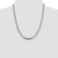 Sterling Silver Rhodium-plated 7.35mm Domed w/ Side D/C Curb Chain